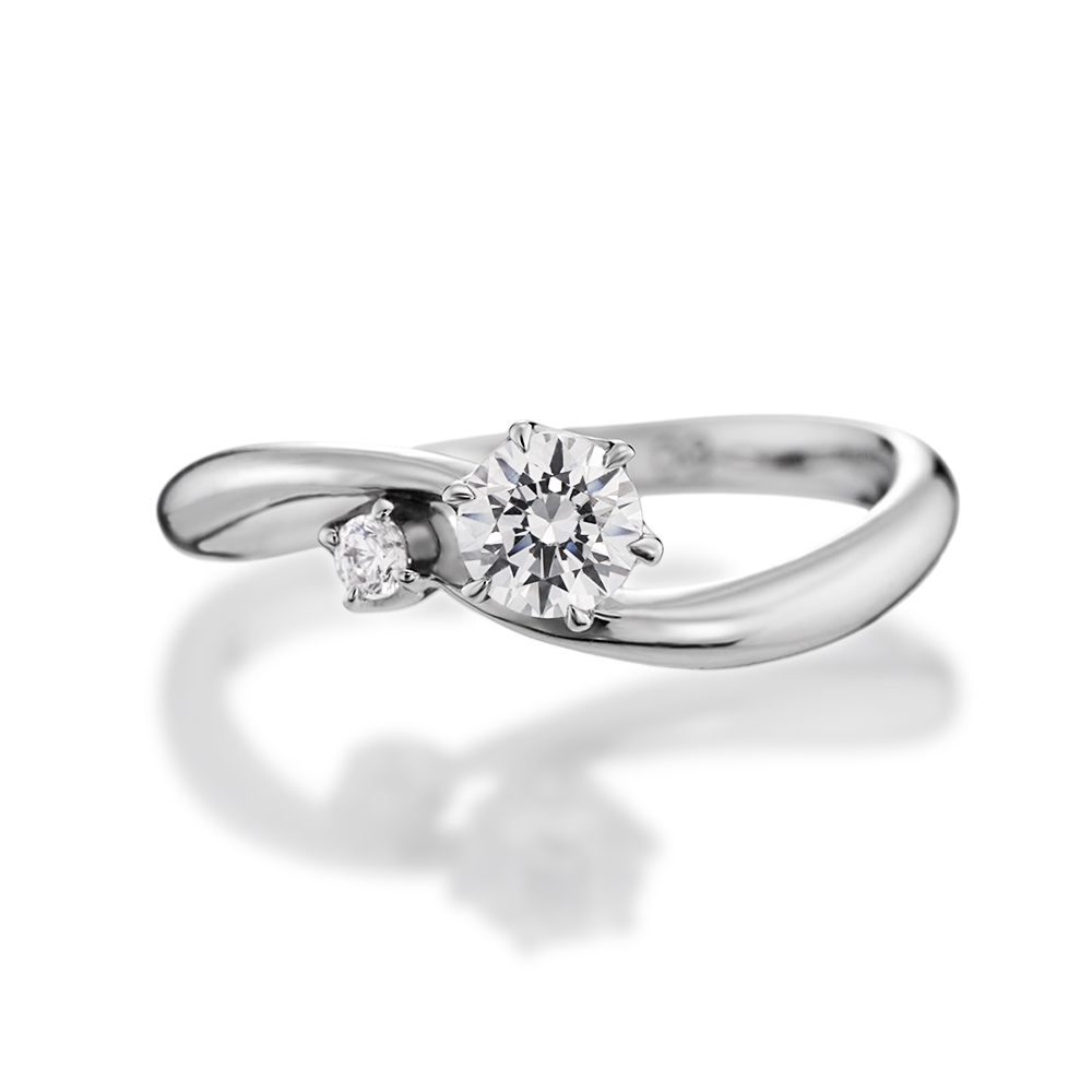婚約指輪-優美な曲線を描いた大きなS字ラインにダイヤモンドを1石添え