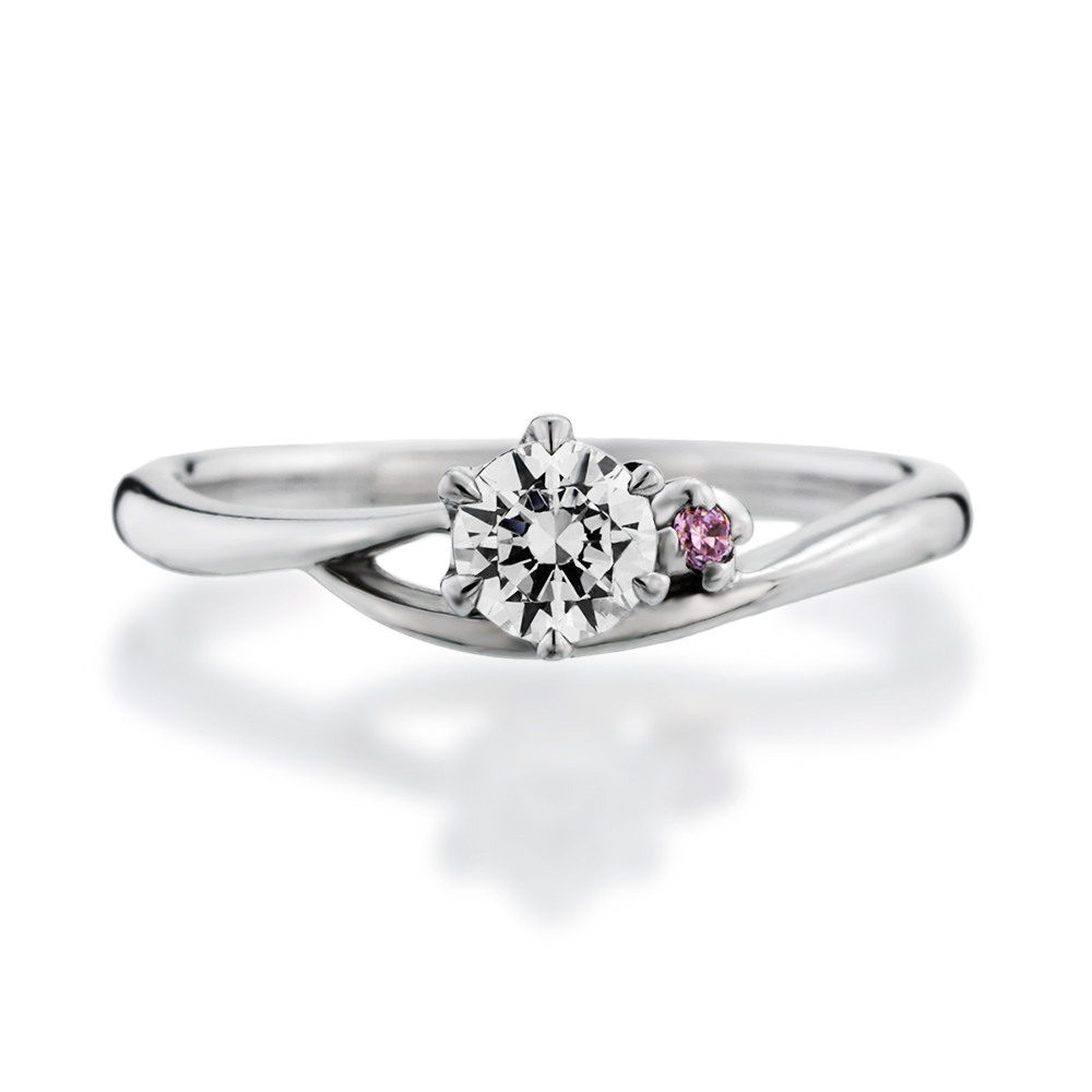 婚約指輪-ピンクダイヤ寄り添うウェーブラインのサイドストーンリング 