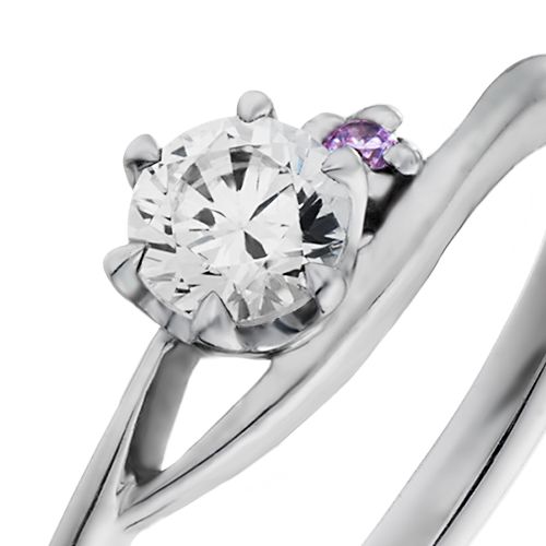 婚約指輪:ピンクダイヤ寄り添うウェーブライン