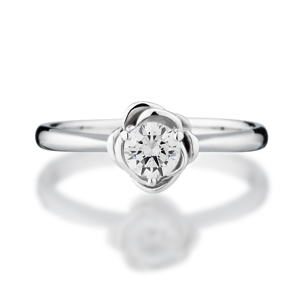 婚約指輪-バラの花びらモチーフの中央にダイヤを配したソリティア 