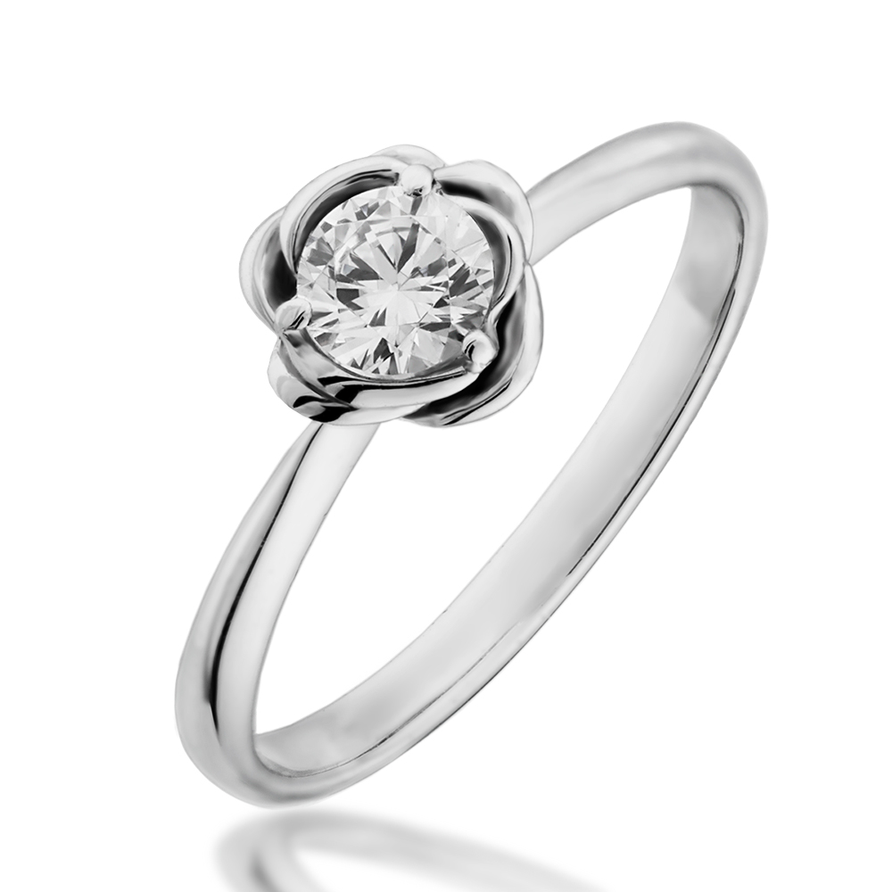 婚約指輪-バラの花びらモチーフの中央にダイヤを配したソリティア 