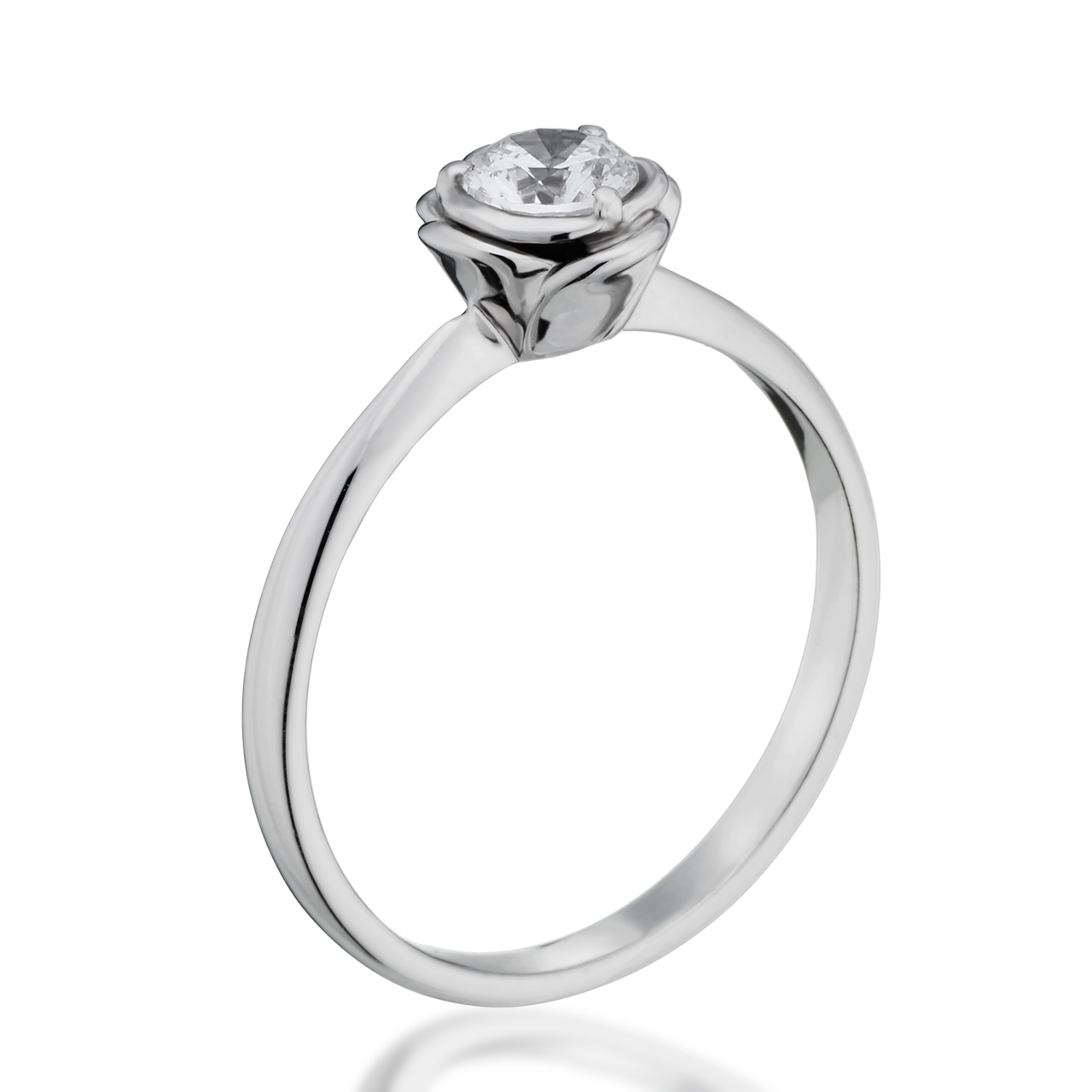 婚約指輪-バラの花びらモチーフの中央にダイヤを配したソリティアストレートリング|福岡の婚約指輪・結婚指輪│宝石・時計いのうえ