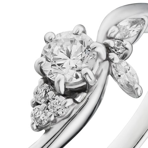 婚約指輪:マーキスダイヤを添えたアームラインの美しいデザイン