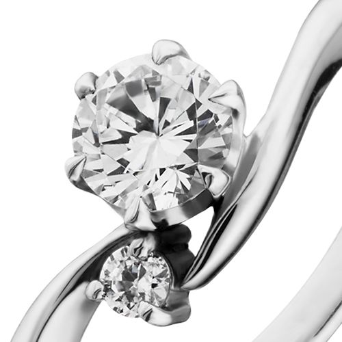 婚約指輪:オシャレにアレンジした柔らかなV字ラインに1つのダイヤを添えたデザイン