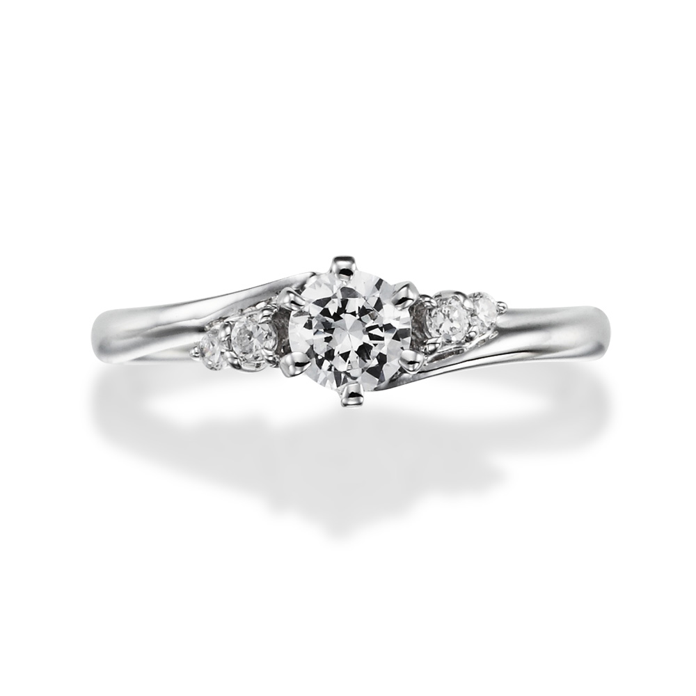 婚約指輪-5つのダイヤモンドが寄り添ってきらめく人気の華やかなS字 