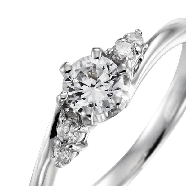 婚約指輪:5つのダイヤモンドが寄り添ってきらめく人気の華やかなS字ライン