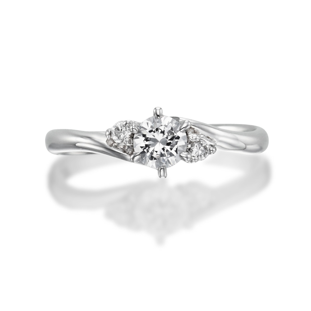婚約指輪 シンプルなS字ラインにダイヤを添えた定番サイドストーン