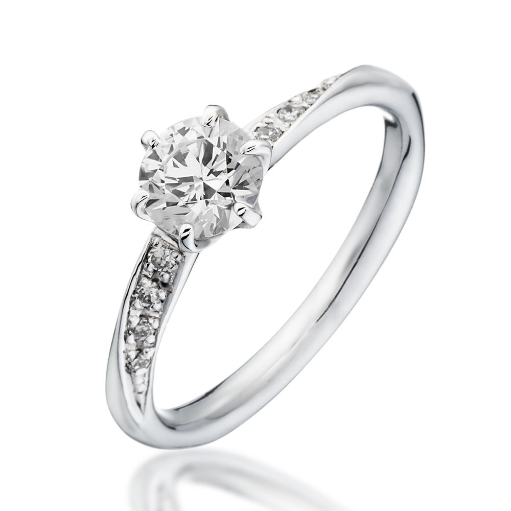 婚約指輪-ストレートアームに斜めにメレダイヤを配したシンプルで贅沢 ...