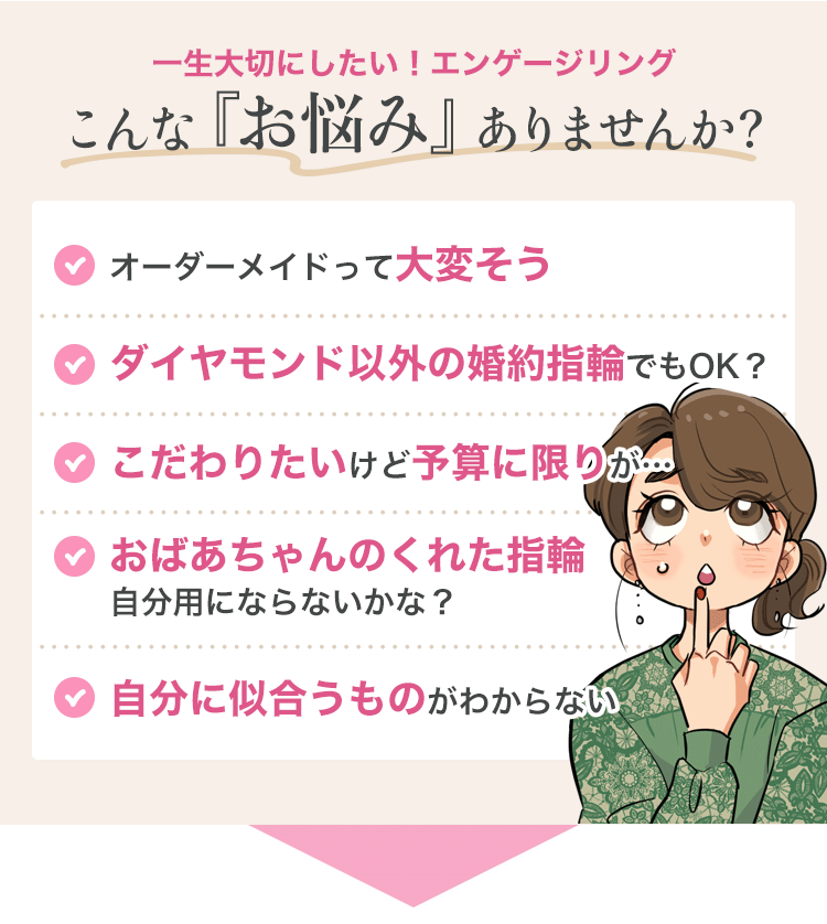 一生大切にしたい!エンゲージリング こんな「お悩み」ありませんか? オーダーメイドって大変そう…